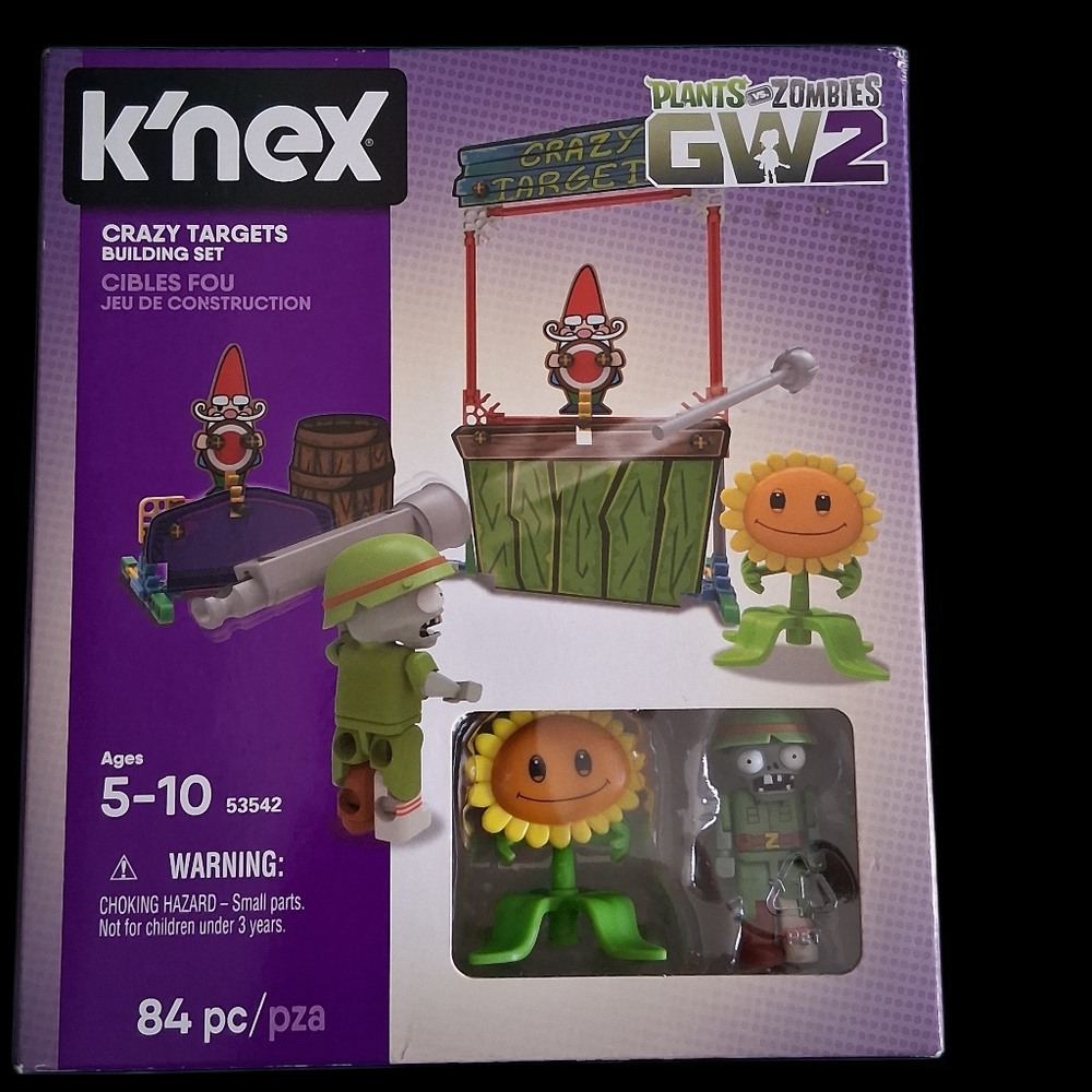 K'nex Building Set 2017 Crazy Targets #53542 Plants Vs Zombies 84-Pc NIB
